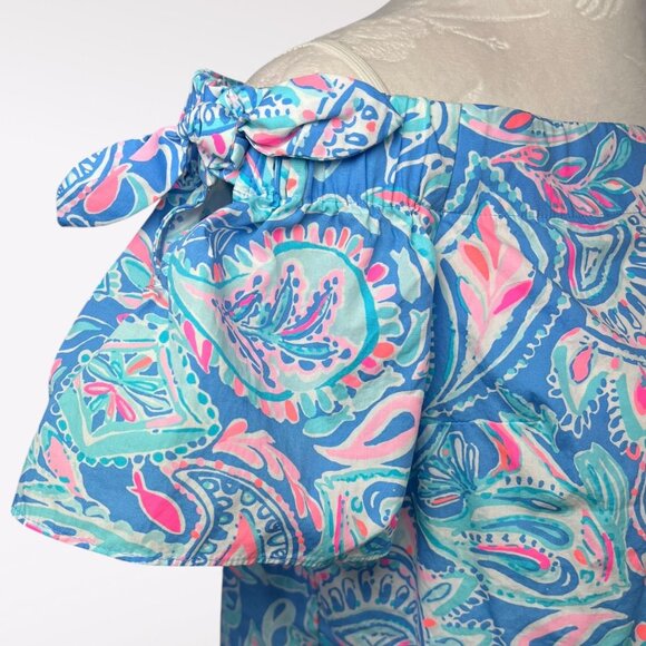 Lilly Pulitzer Off Shoulder Paisley Cotton Top Small - Picture 9 of 10